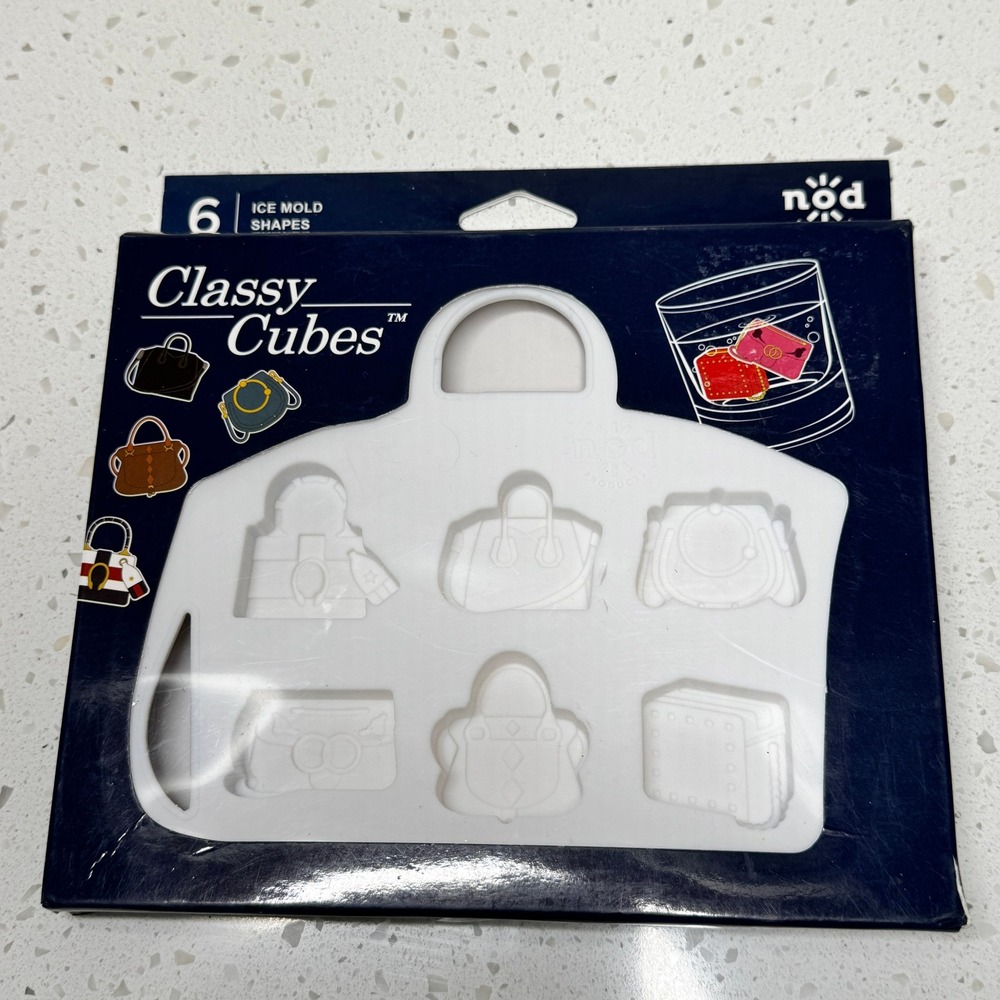 Nod Products Classy Cubes Handbag Purse Shaped Ice Mold‎ Tray 6 Shapes White NIP